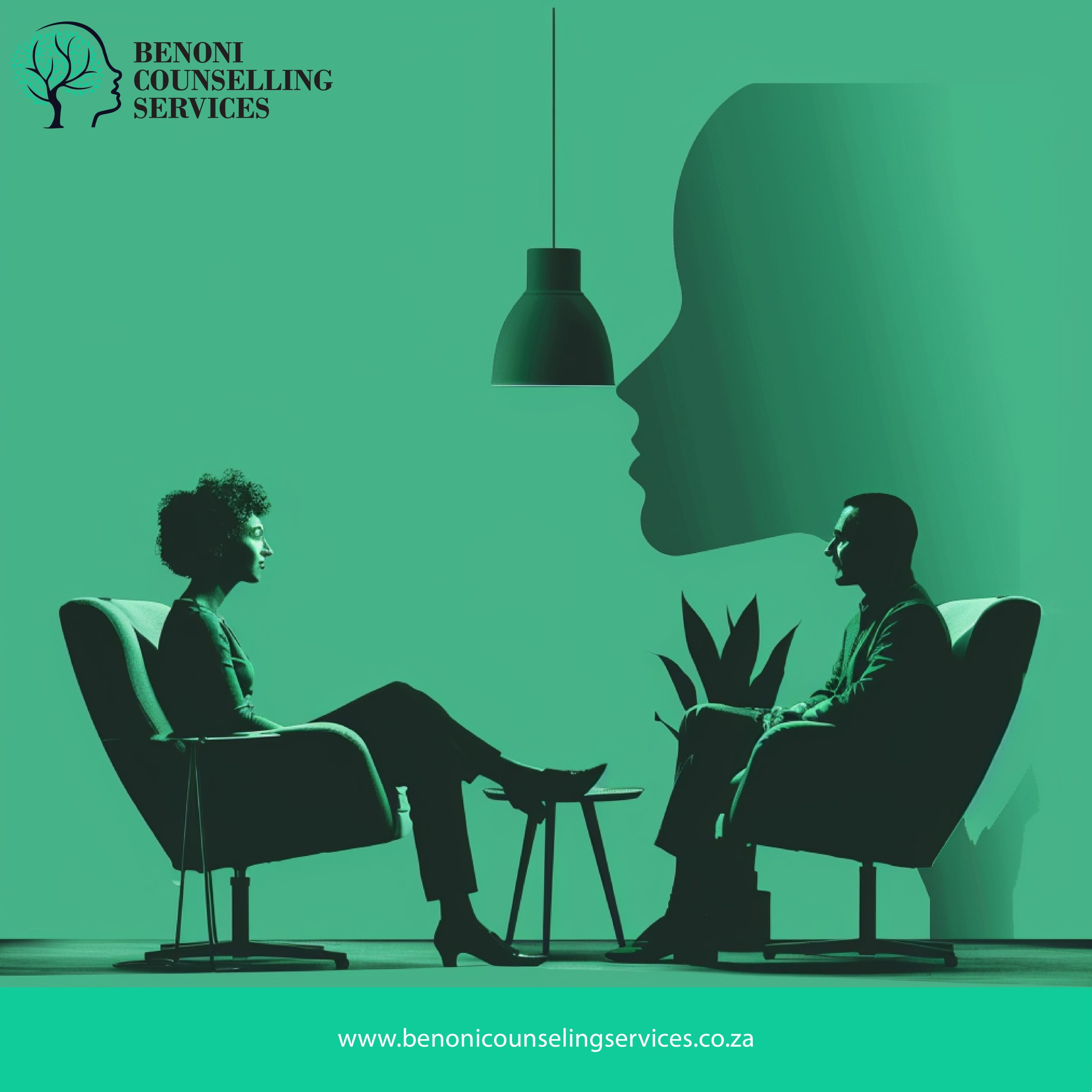 A family therapy session at Benoni Counselling Services with a counsellor and client seated facing each other.