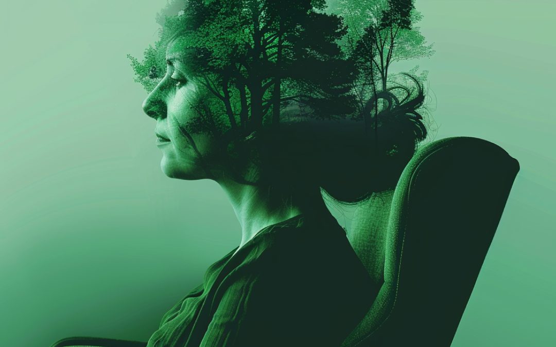 Profile of a woman with a forest scene overlay, symbolizing therapy for anxiety at Benoni Counseling Services with psychologist Christopher Harper